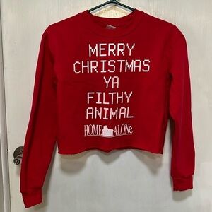 HOME ALONE MERRY CHRISTMAS YA FILTHY ANIMAL JUNIORS SIZE MED. CROPPED SWEATSHIRT